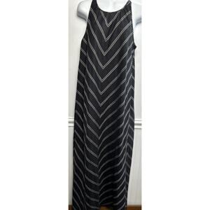 J Crew 100% Linen Chevron Stripe Maxi Dress 4 Black Sleeveless Resort Wear Lined